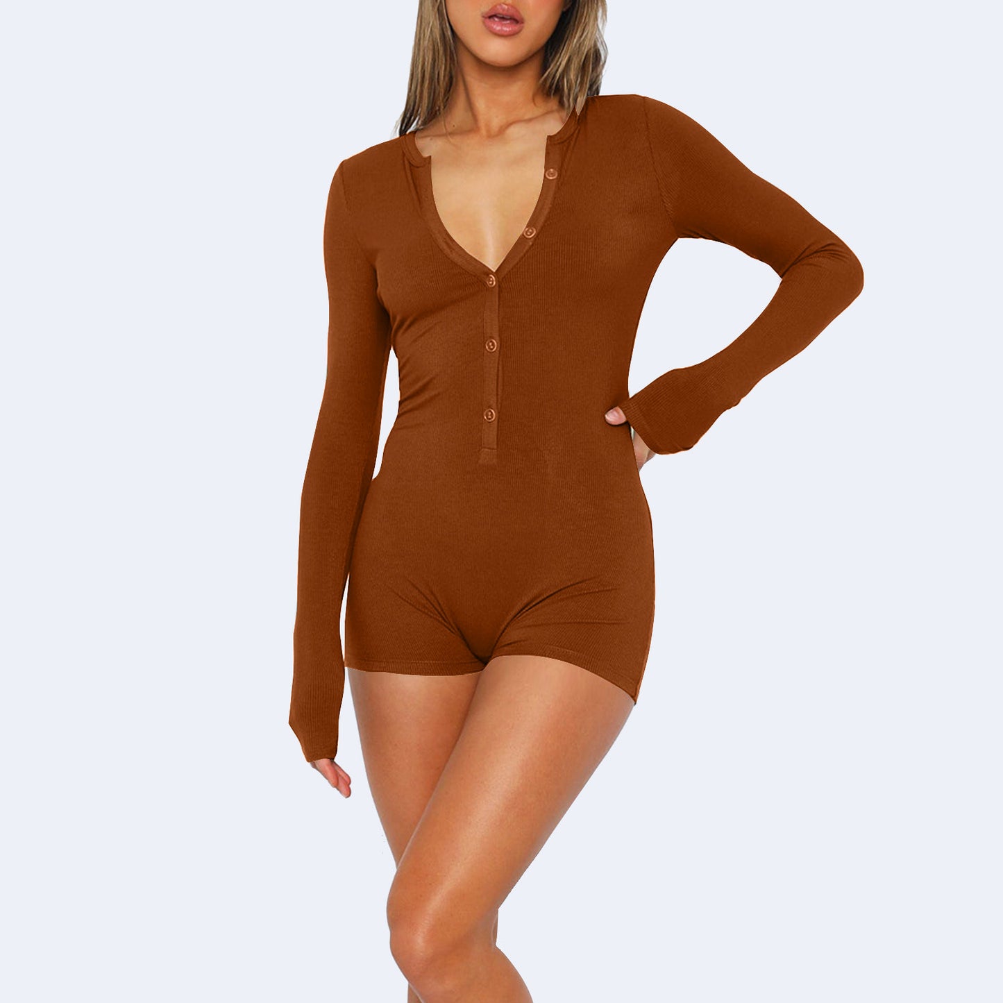 Damen Langarmbody mit Knopfleiste Stalluxe