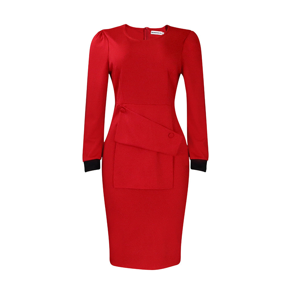 Damen Elegantes Kleid mit innovativem Drapierungselement und stilvollen Puffärmeln Stalluxe