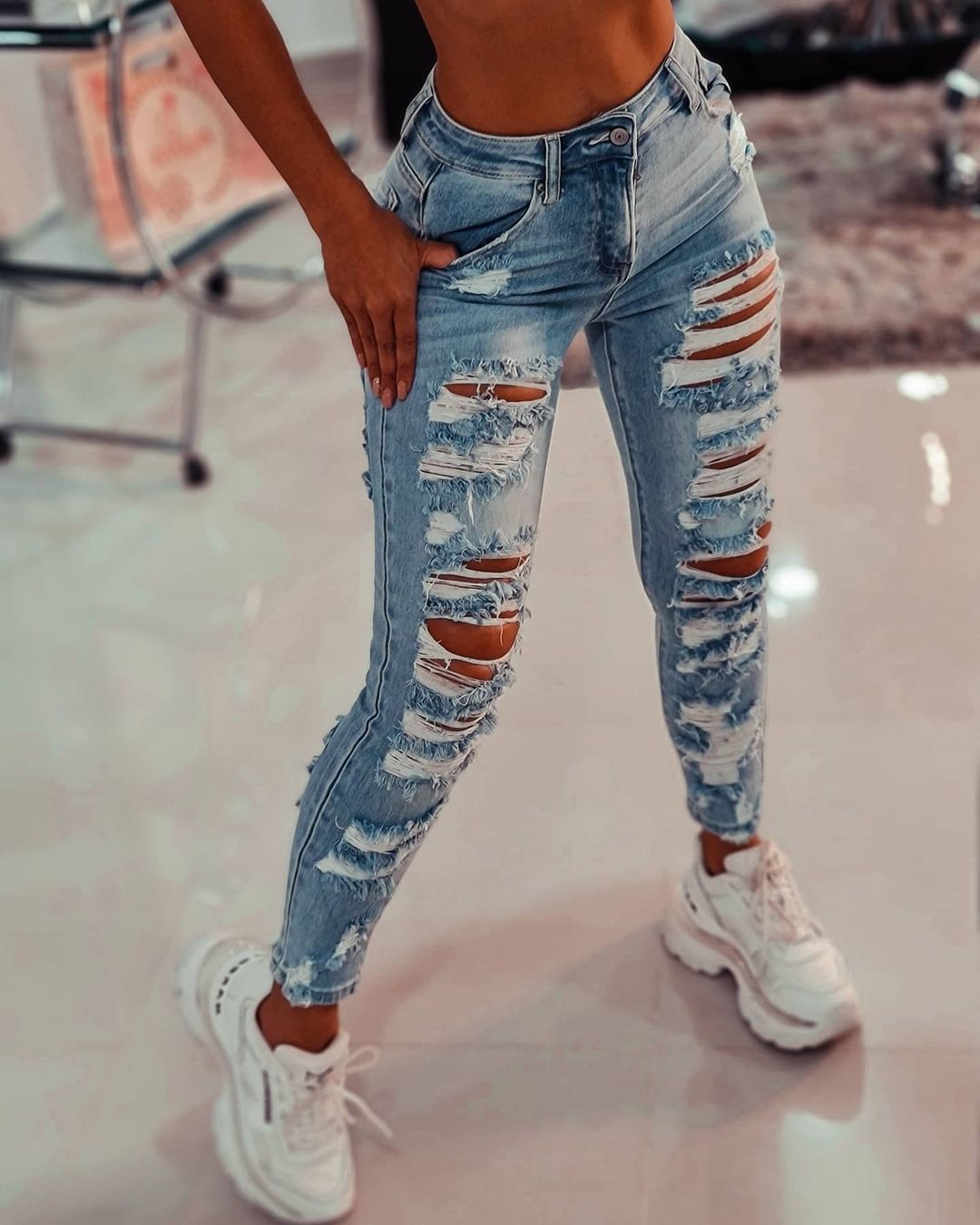 Damen Skinny-Jeans im distressed Look Stalluxe