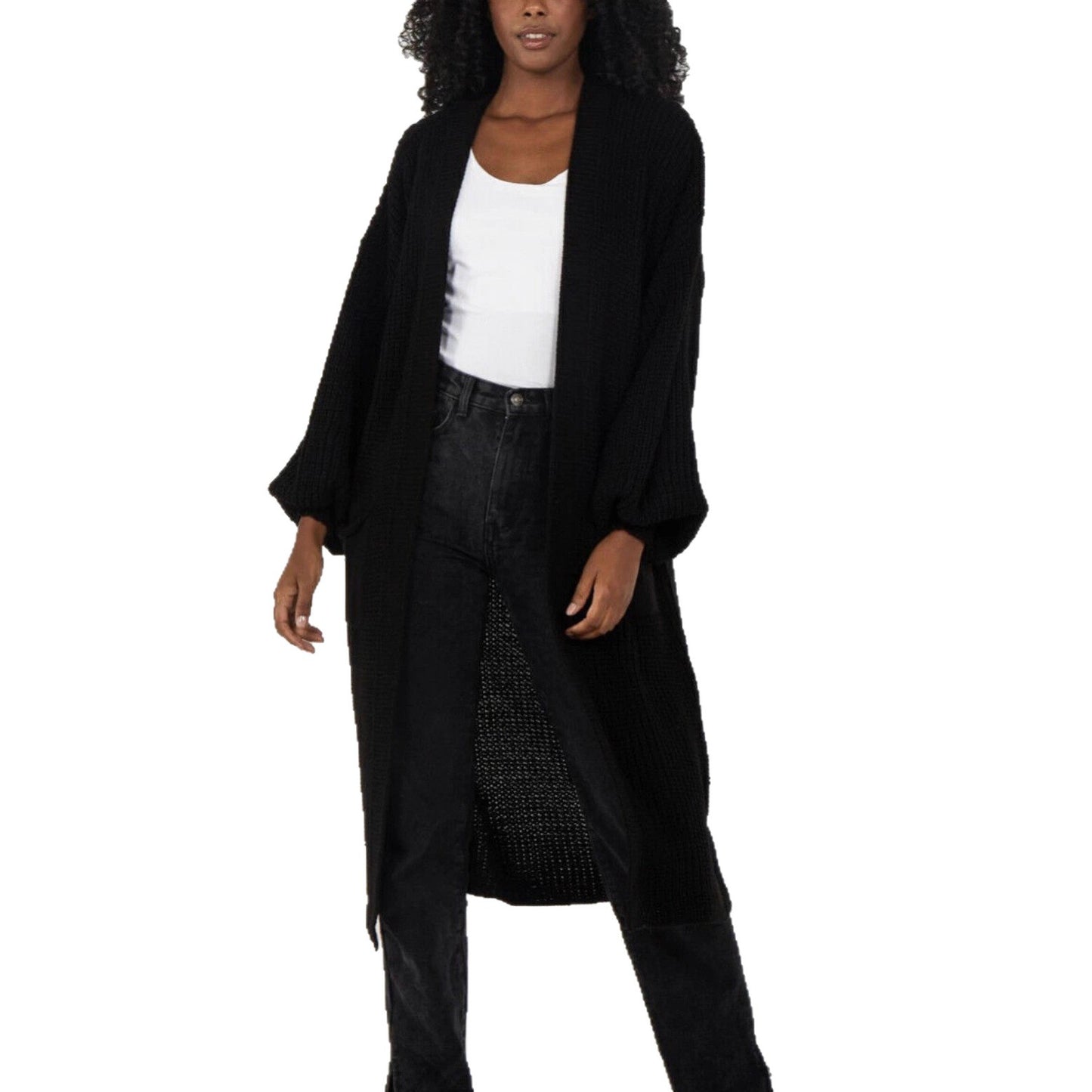 Damen Langer Strickcardigan mit voluminösen Ärmeln und offenem Schnitt Stalluxe