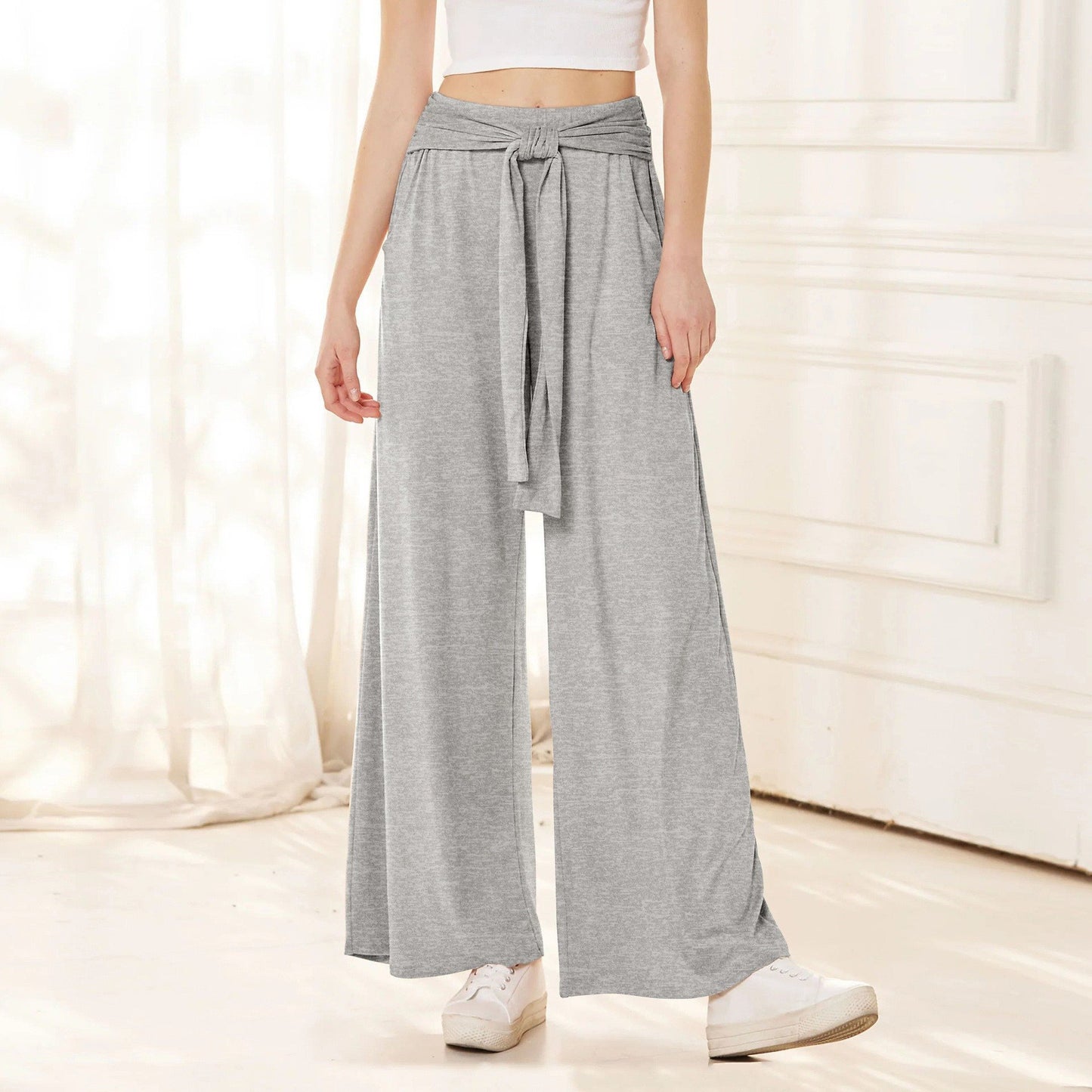 Damen Bequeme und stylische Weite Hose mit Taillengürtel Stalluxe