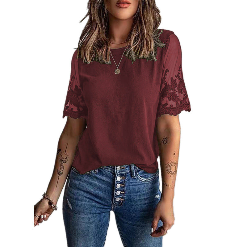 Damen Elegantes T-Shirt mit Spitze an den Ärmeln Stalluxe
