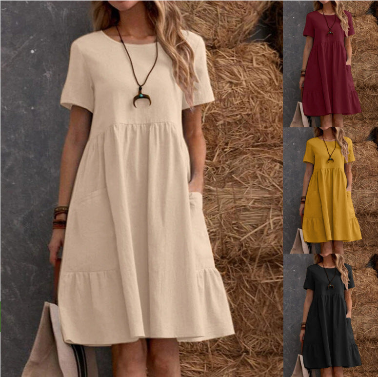 Damen Lockeres Baumwollkleid mit Taschen und Volant Stalluxe