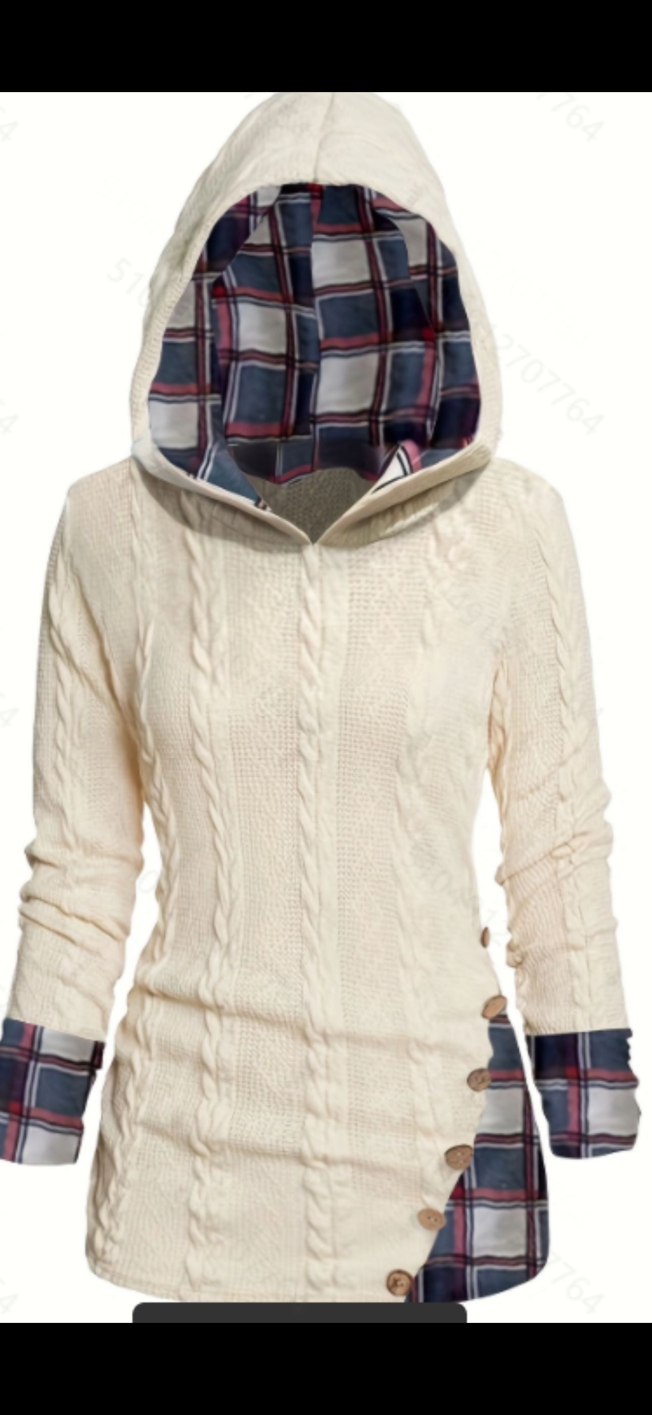 Damen lässiger Strickpullover mit Kapuze und Karomuster Stalluxe