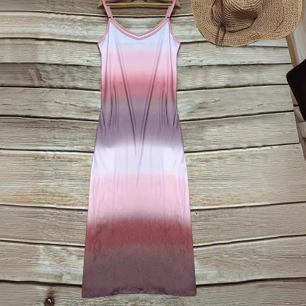 Damen Maxikleid mit sportlichem V-Ausschnitt und modischem Farbverlauf Stalluxe