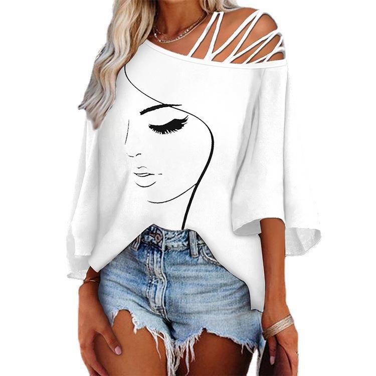 Damen Tunika mit asymmetrischem Trägerdesign und stylisierter Gesichtsgrafik Stalluxe