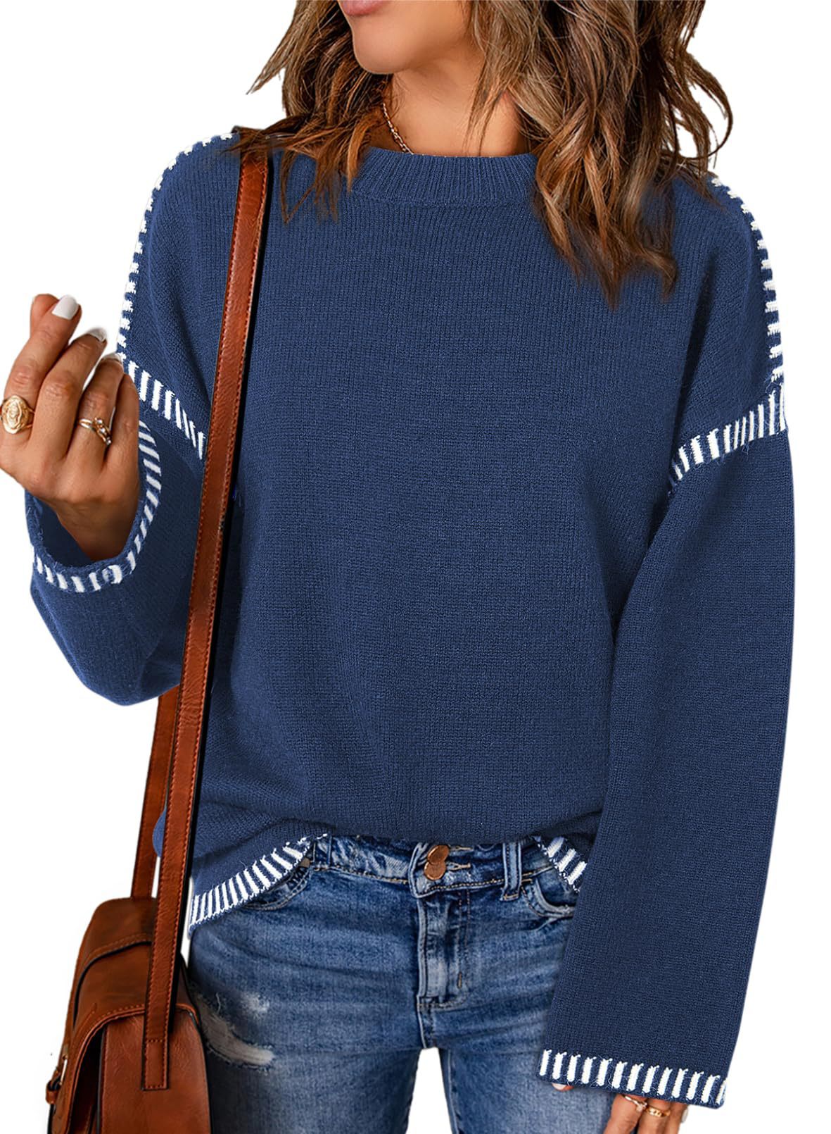 Damen lässiger Pullover mit Streifenakzenten Stalluxe