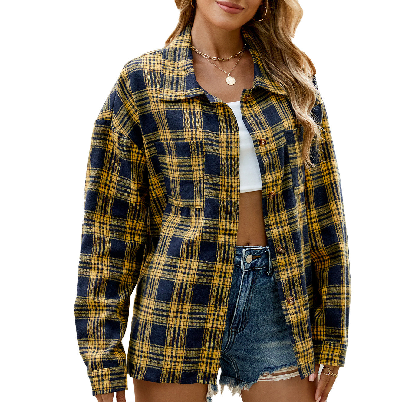 Damen Karierte Overshirtjacke mit lässigem Schnitt und praktischen Taschen Stalluxe
