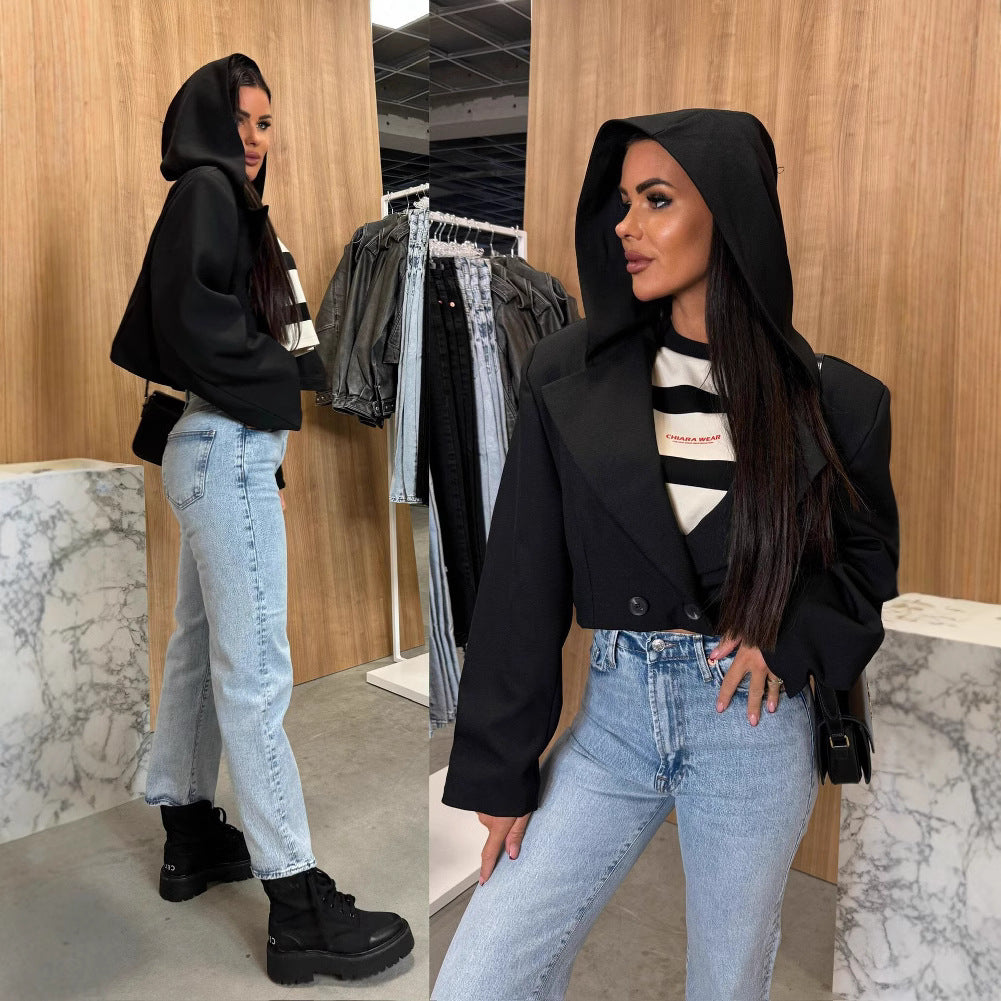 Damen Modische Kapuzenjacke im Oversize-Schnitt mit doppelter Knopfverschluss Stalluxe