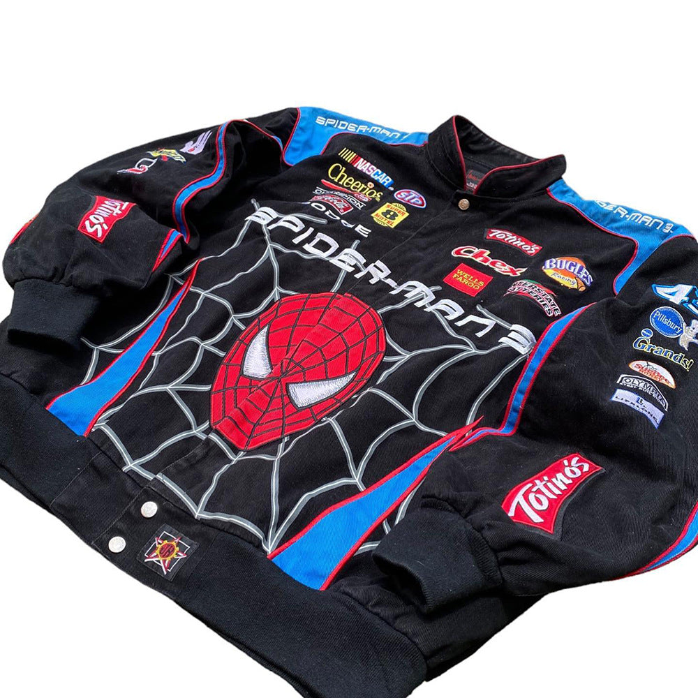 Damen Motorsportjacke im Retro-Stil mit Spider-Man-Motiv Stalluxe