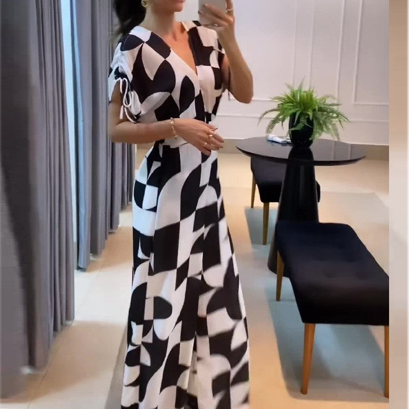 Damen Langes Maxikleid mit grafischem Muster und Raffung Stalluxe