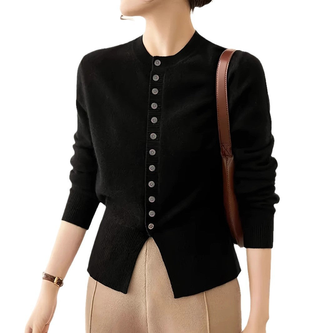 Damen Strickjacke mit feiner Knopfleiste und elegantem Stehkragen Stalluxe