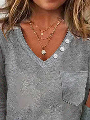 Damen Langarmshirt mit Knopfdetails und Brusttasche Stalluxe