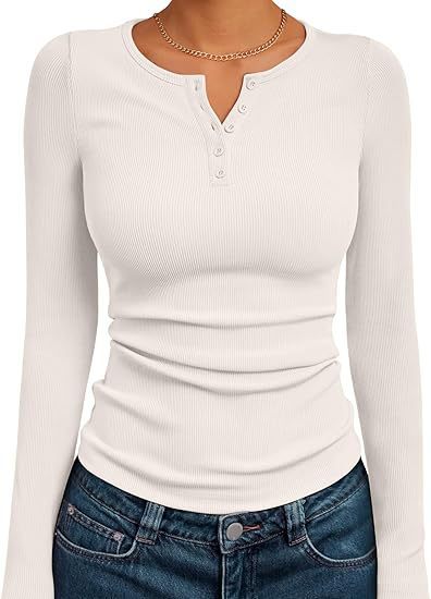Damen Figurbetontes Langarmshirt mit Knopfleiste und Rippstruktur Stalluxe