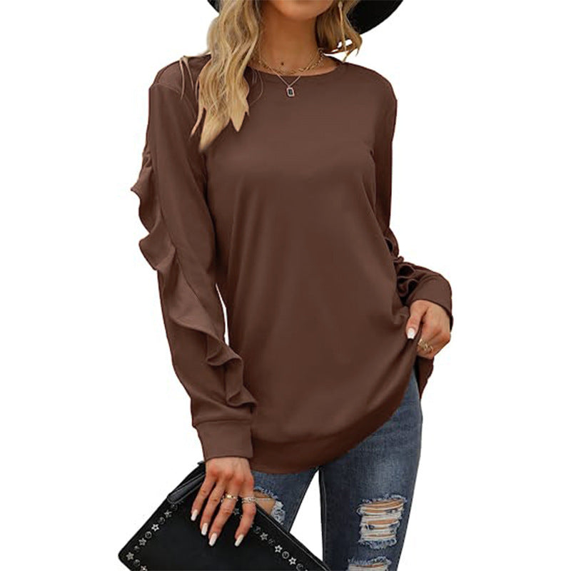 Women's Ruffled Sleeve Casual Sweatshirt Stalluxe