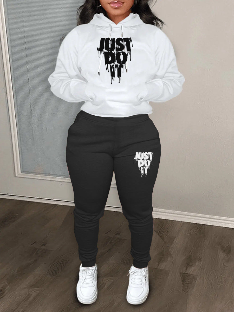 Damen Hoodie und Jogginghose Set mit modernem Grafikdruck Stalluxe