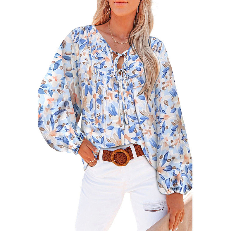 Damen Lockere Bluse mit floralem Muster und voluminösen Ärmeln Stalluxe