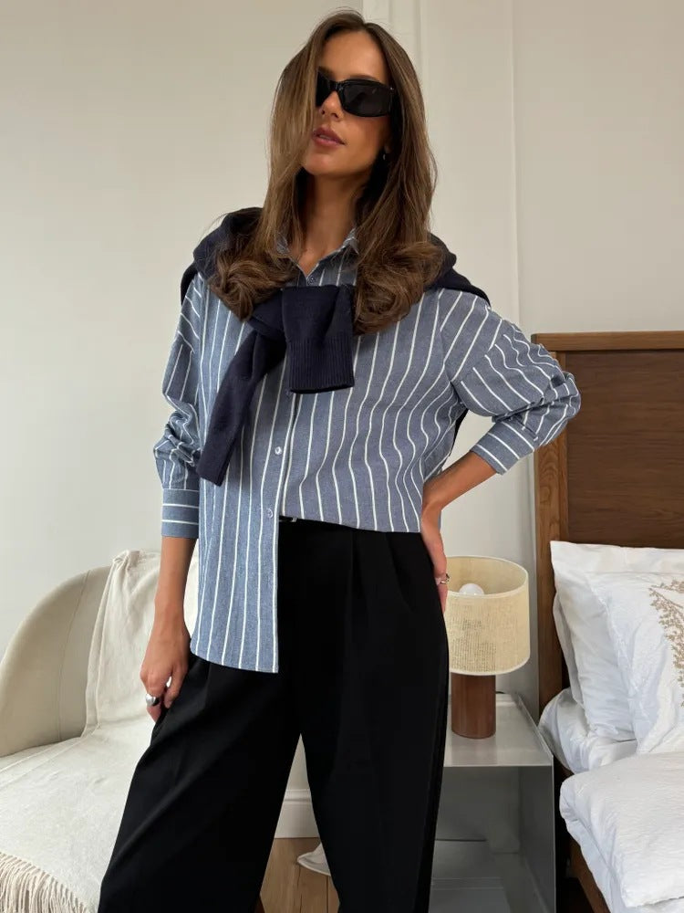 Damen lässige Bluse mit feinen Streifen und leichtem Material Stalluxe