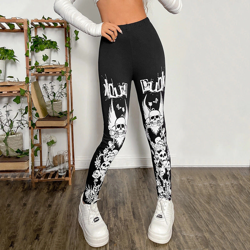 Damen Leggings mit auffälligem Totenkopf- und floralem Design Stalluxe