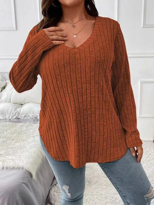 Damen Langarm V-Ausschnitt Shirt mit feiner Rippstruktur Stalluxe