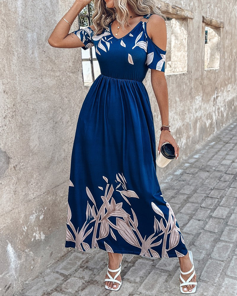 Damen Maxikleid mit kalten Schultern und floralem Druck Stalluxe