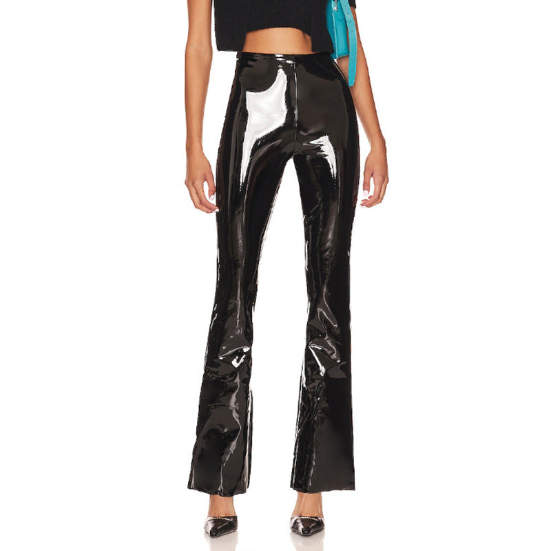 Damen Hochglänzende Flared-Leggings aus elastischem Material Stalluxe