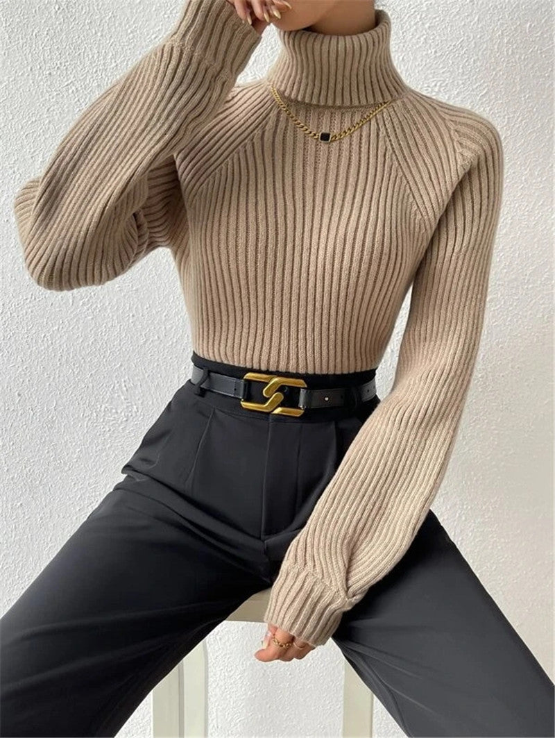 Damen figurbetonter Pullover mit Rippstruktur und Stehkragen Stalluxe