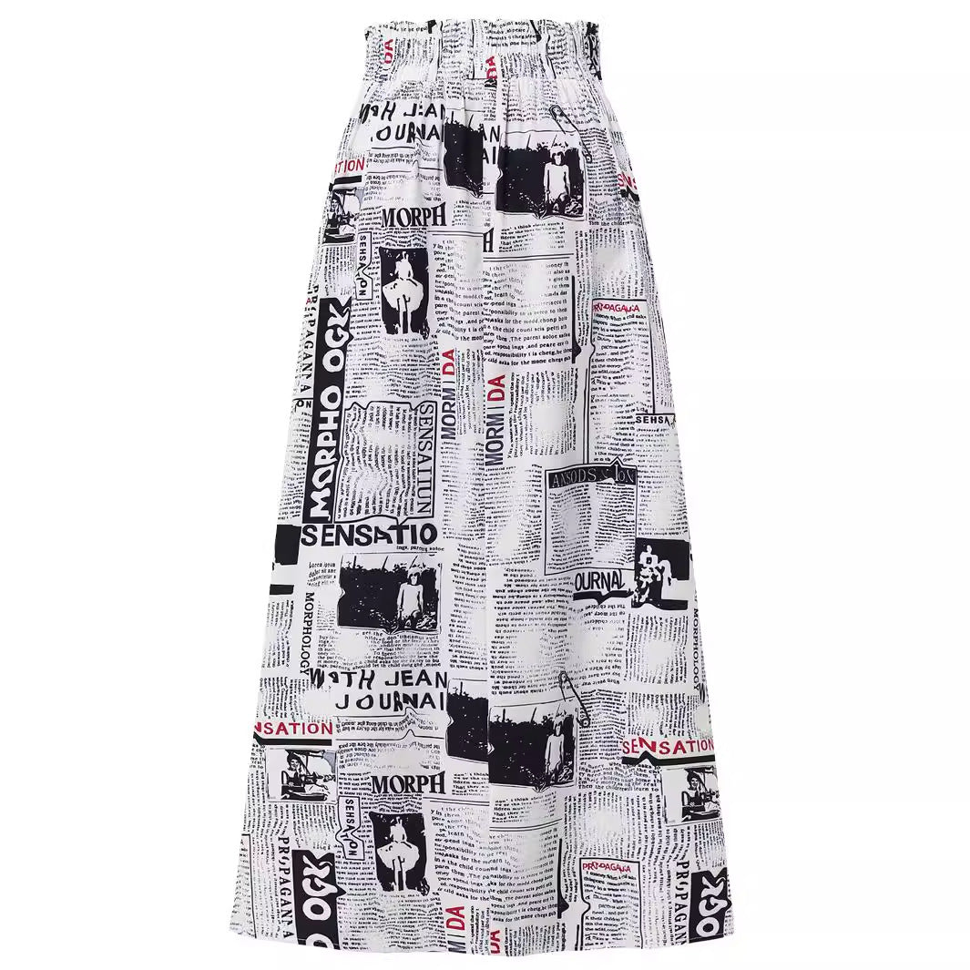 Damen Maxirock mit innovativem Zeitungsdruck Stalluxe
