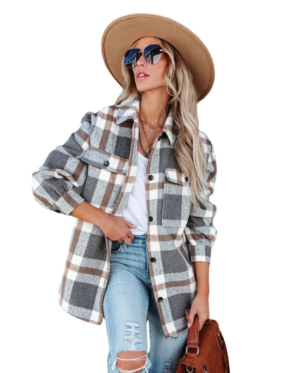 Damen Flanell Hemdjacke im modischen Karo-Look mit großen Taschen Stalluxe