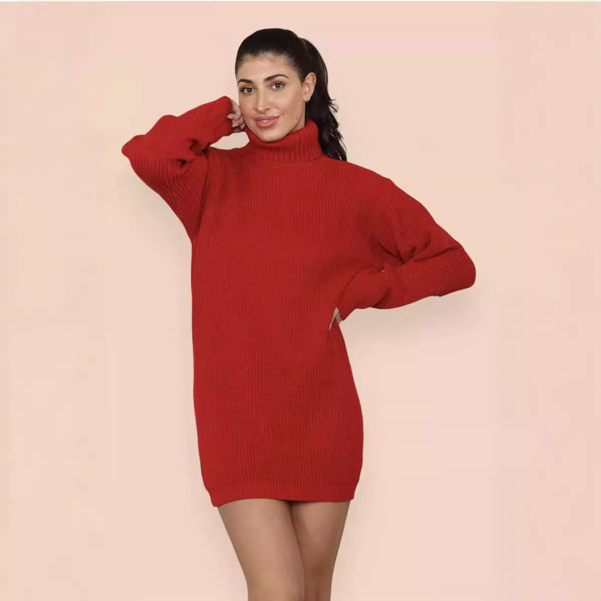 Damen Strickkleid mit hohem Kragen und relaxed Schnitt Stalluxe