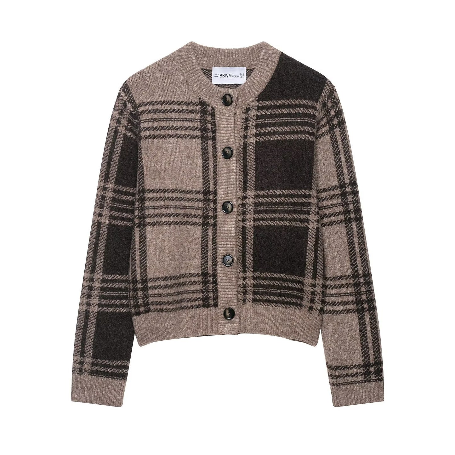 Damen modische Strickjacke mit Karomuster und Knopfdetails Stalluxe