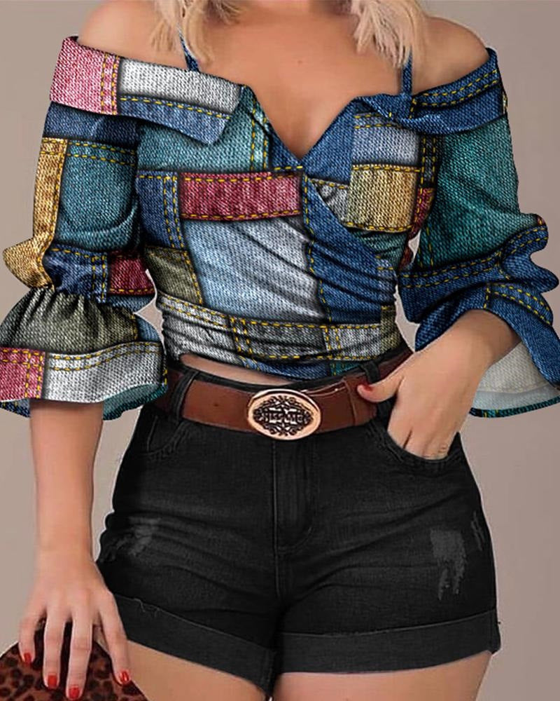 Damen Off-Shoulder Bluse mit buntem Streifenmuster und weiten Ärmeln Stalluxe