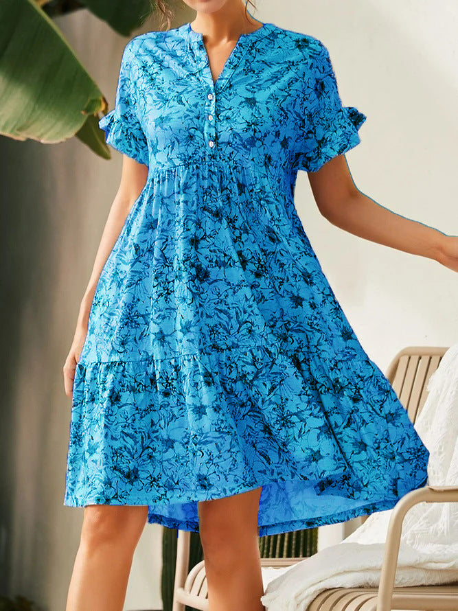 Damen lässiges Blumenkleid mit Knopfleiste und Rüschendetails Stalluxe