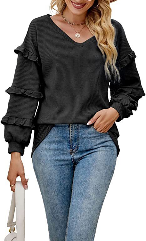 Damen Rüschensweater mit V-Ausschnitt Stalluxe