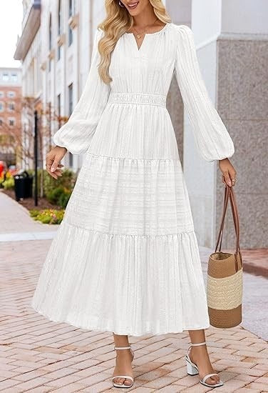 Damen Maxikleid mit voluminösen Ärmeln und schwingendem Saum Stalluxe