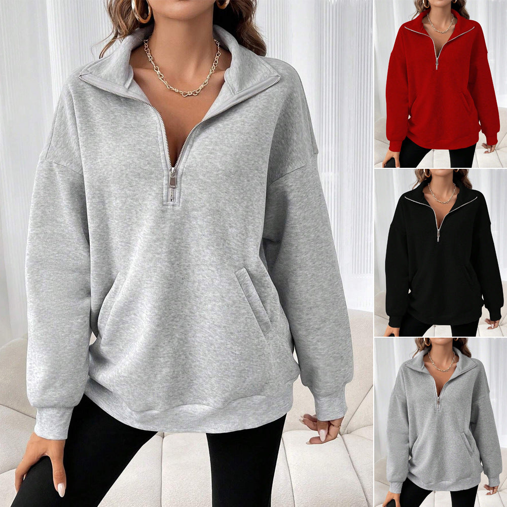 Damen sportlicher Pullover mit hohem Kragen Stalluxe