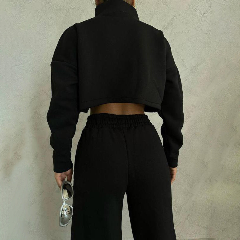 Damen cropped Sweatjacke mit hochgeschlossenem Kragen Stalluxe