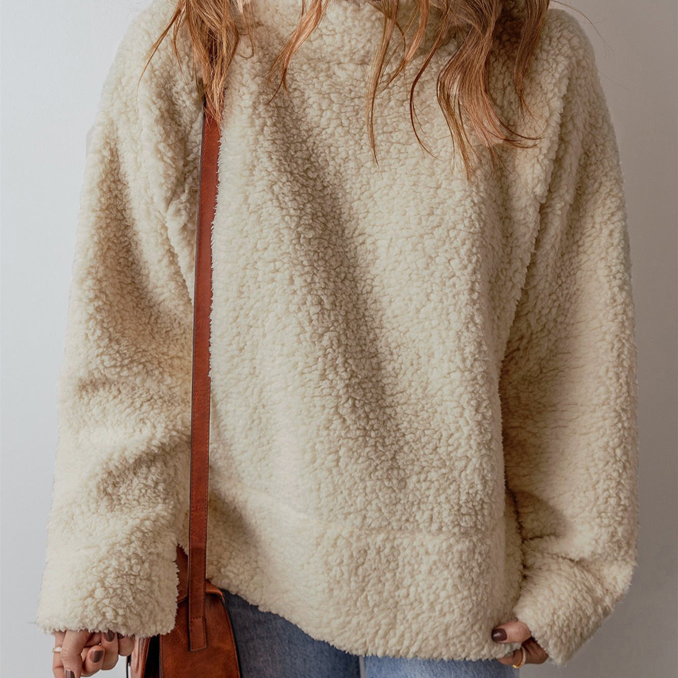 Damen Kuscheliger Fleece-Pullover mit hohem Kragen und weit geschnittenen Ärmeln Stalluxe