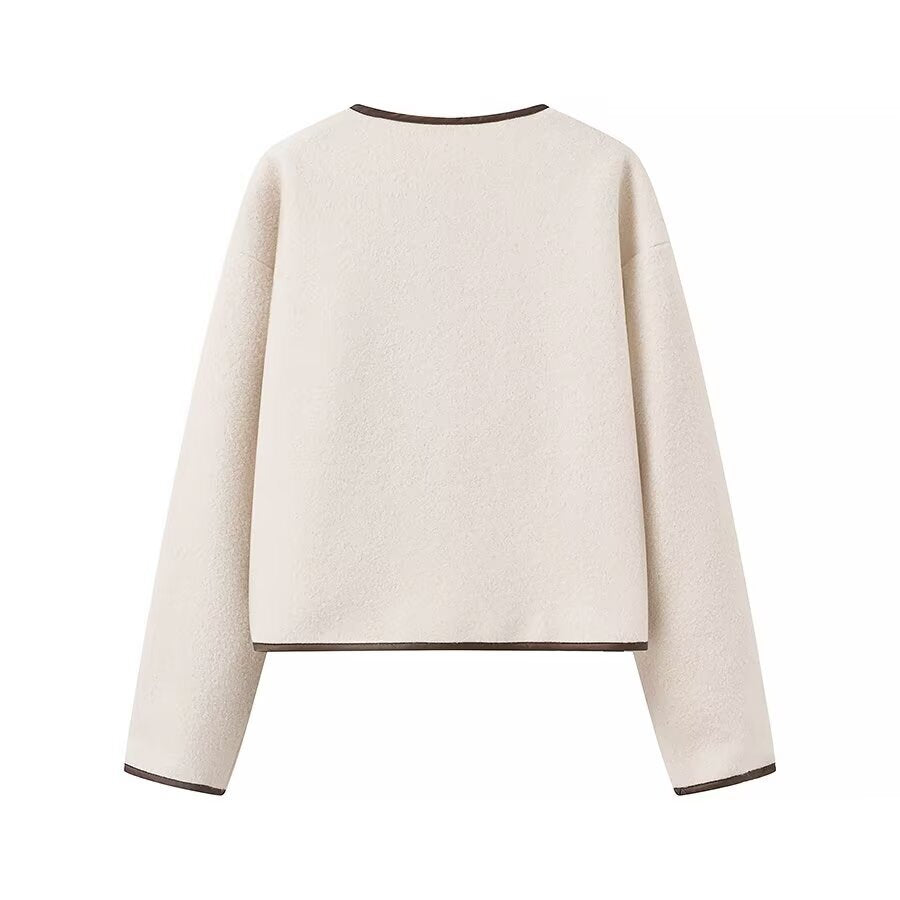 Damen cropped Fleecejacke mit dekorativem Bindeband und seitlichen Taschen Stalluxe