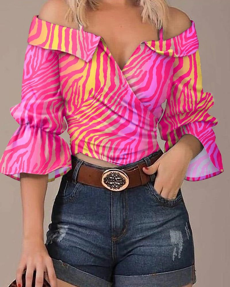 Damen Off-Shoulder Bluse mit buntem Streifenmuster und weiten Ärmeln Stalluxe