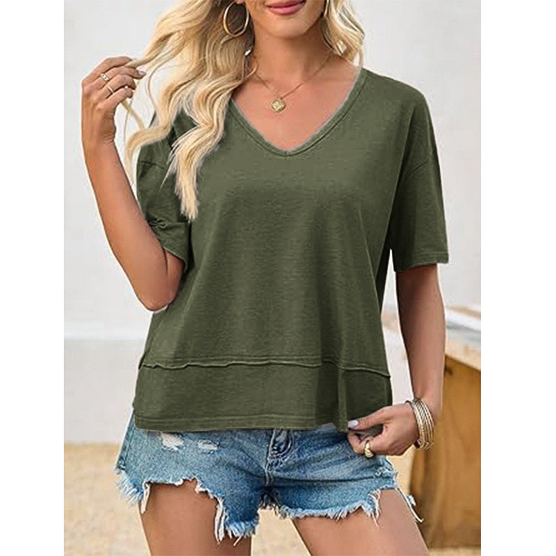 Women's Casual V-Neck Oversized Tee Stalluxe