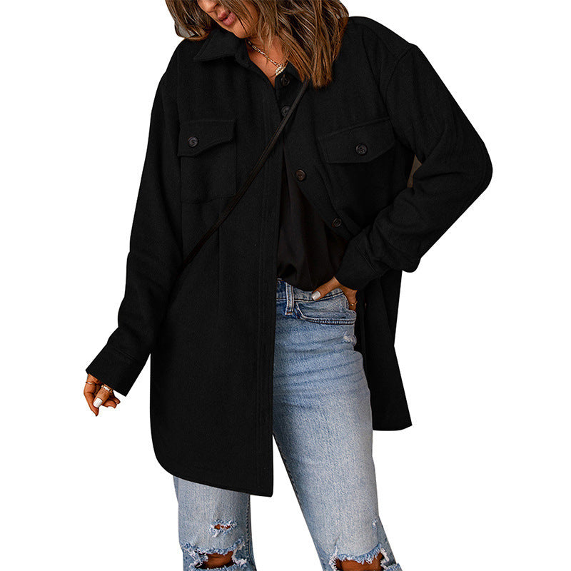 Damen gemütliche Oversize-Hemdjacke mit praktischen Taschen Stalluxe