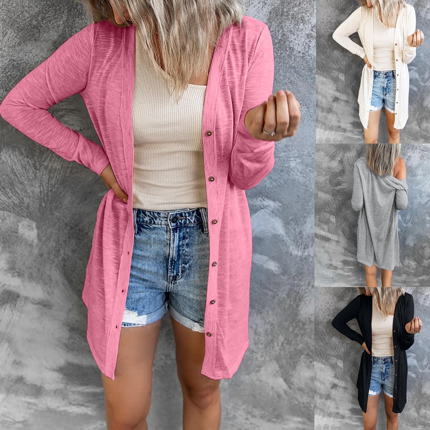Damen Langer Cardigan mit praktischen Knöpfen und lässigem Schnitt Stalluxe