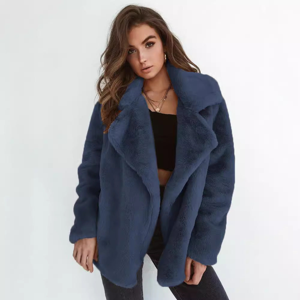 Damen Fleece-Mantel mit weitem Kragen und modischem Schnitt Stalluxe