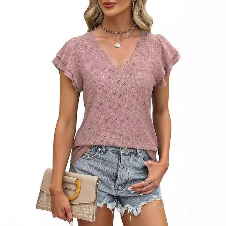 Damen modisches V-Ausschnitt-Shirt mit Rüschendetails Stalluxe