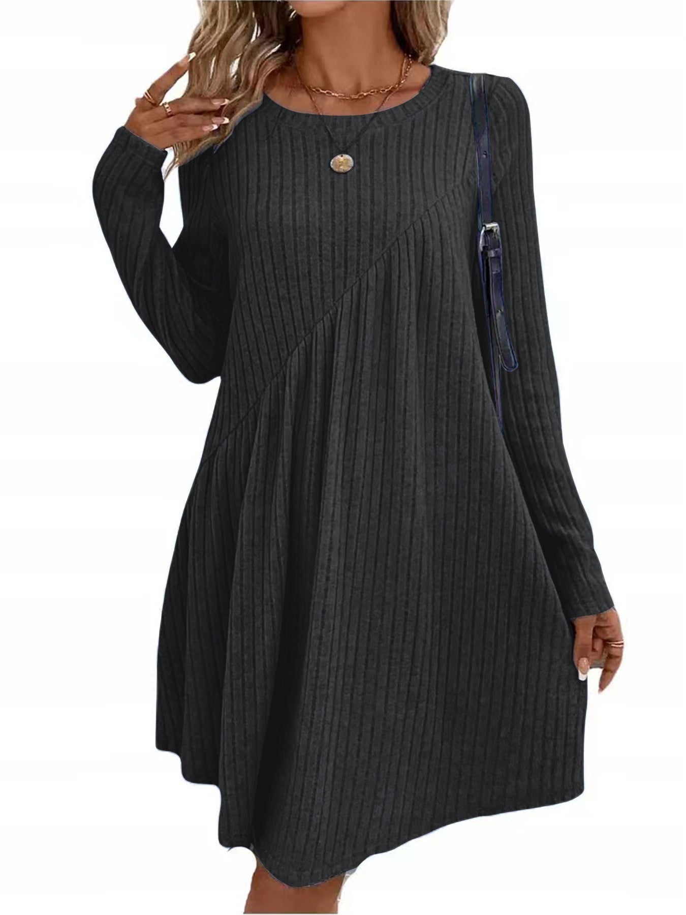 Damen lässiges Strickkleid mit long-sleeve und asymmetrischem Saum Stalluxe
