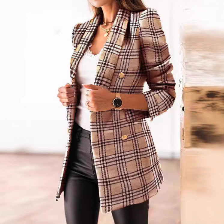 Damen Elegante Tweed-Blazerjacke mit tailliertem Schnitt und Knopfdetail Stalluxe