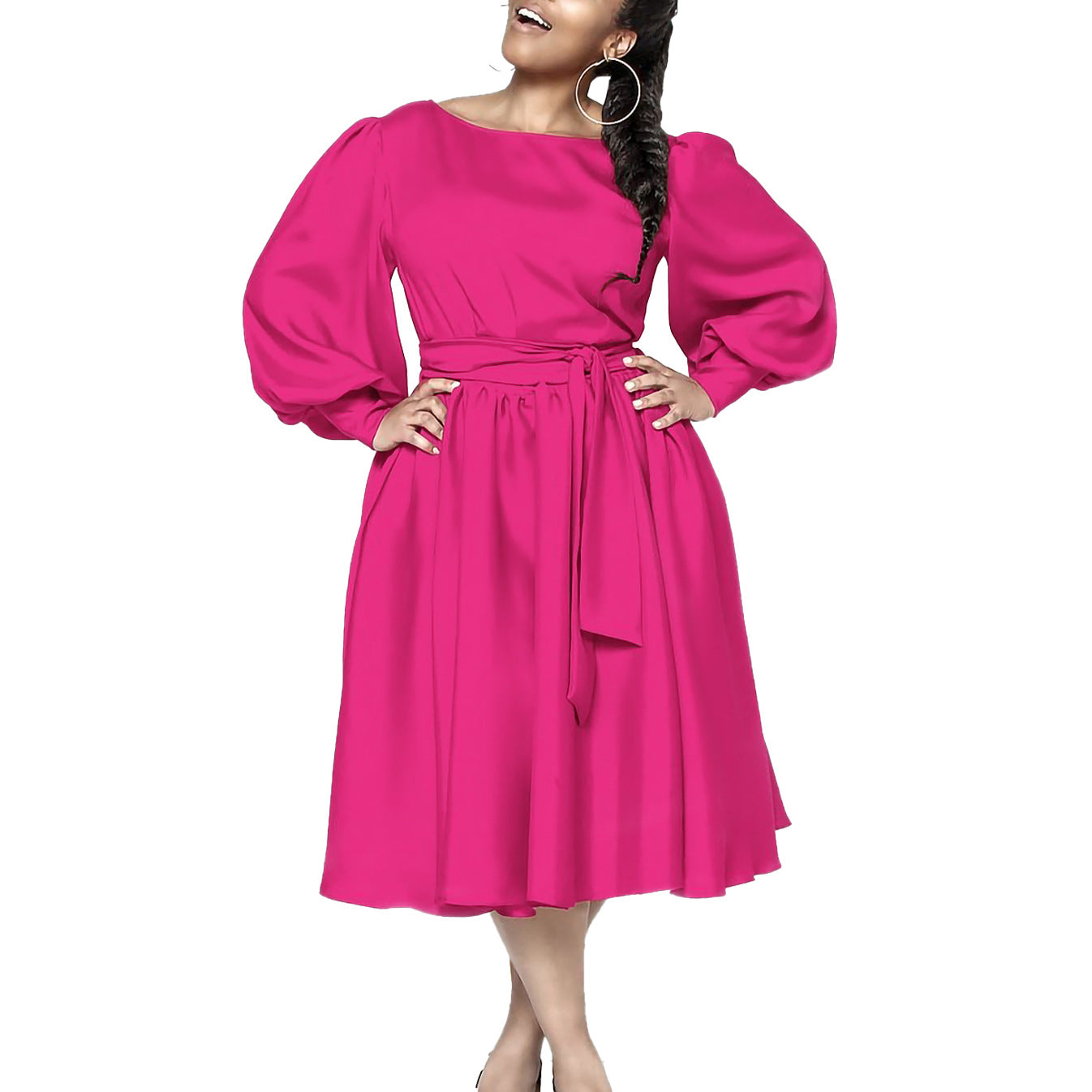 Damen Midikleid mit elegantem Taillengürtel und schwingenden Ärmeln Stalluxe