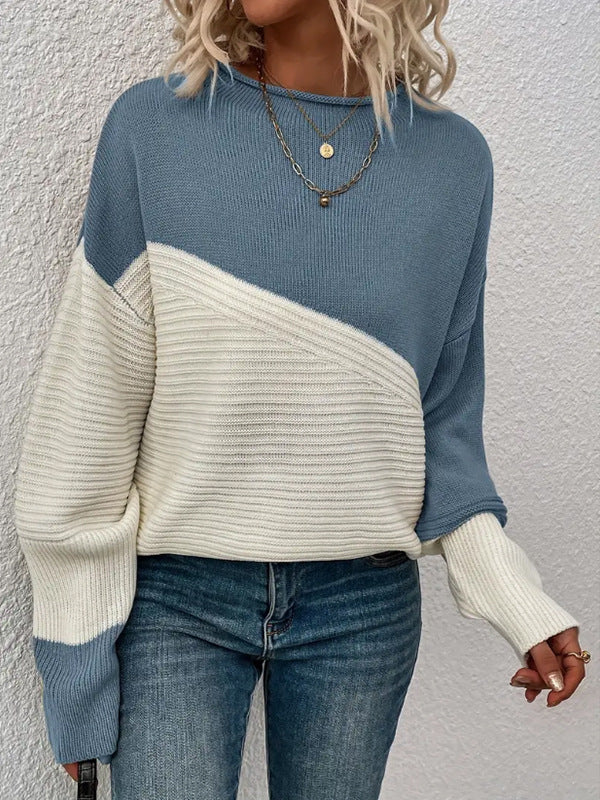 Damen lässiger Pullover mit kontrastierenden Texturen und lockerem Schnitt Stalluxe