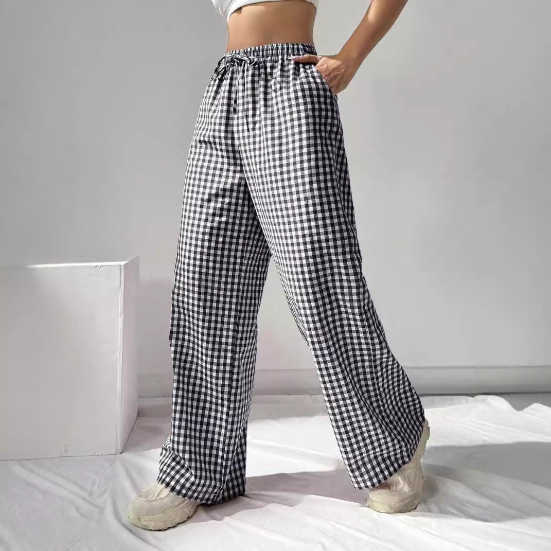 Damen Leichte, lässige Hosen im karo Design mit elastischem Bund und Kordelzug Stalluxe